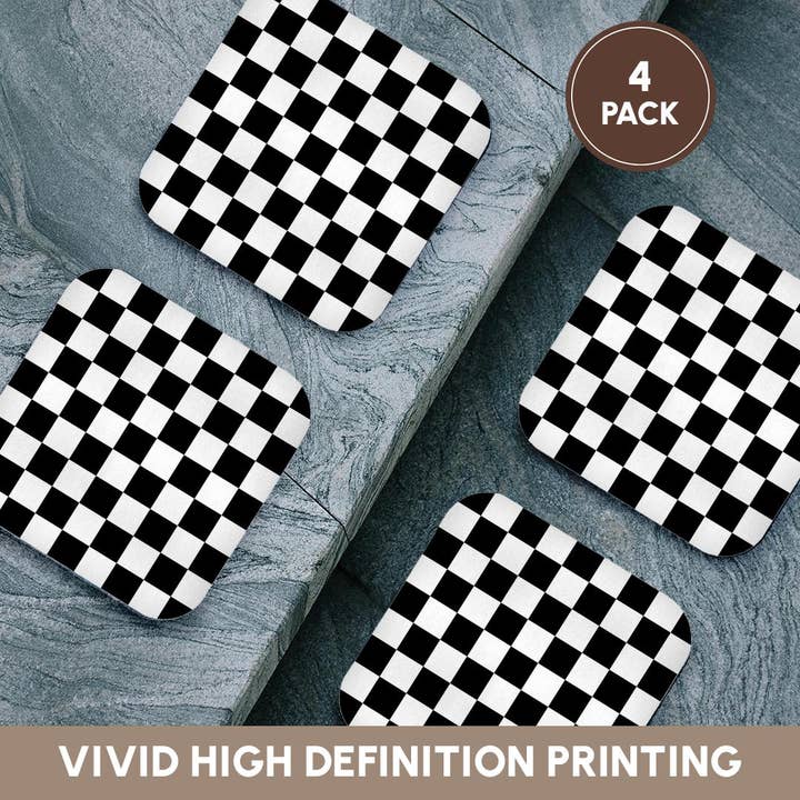 3dRose - Wholesale Coasters - 3dRose, Check black and white pattern - checkered checked squares chess checkerboard or racing car race flag, Coaster12