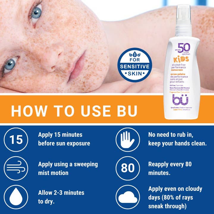BU sunscreen – Engroshandel Solcreme – Børn SPF 50 Alkoholfri Spray Solcreme Fragrance Free