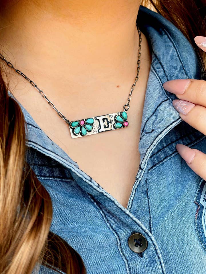 Initial Boho Daisy Bar Chain Necklace - MADE TO ORDER for wholesale by Krush Kandy