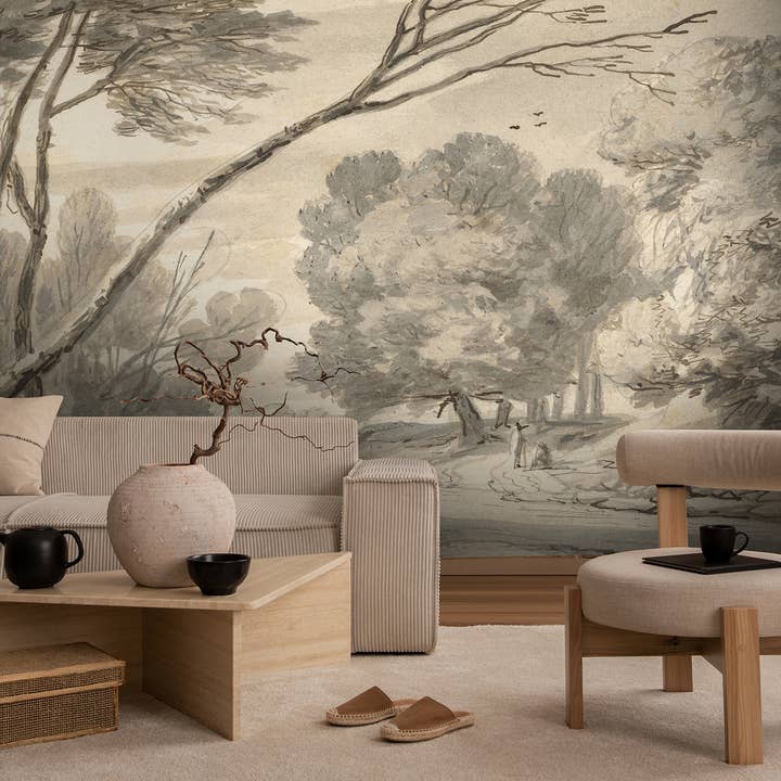 SimurgWallArts - Wholesale Wallpaper - Vintage Sepia Landscape Wallpaper, Forest Panoramic Mural2