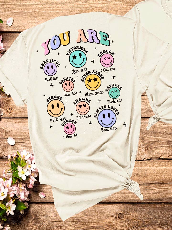 Retro You are Happy Faces Bible Versus Comfort Colors for wholesale by A Blessed Texas Mess Boutique