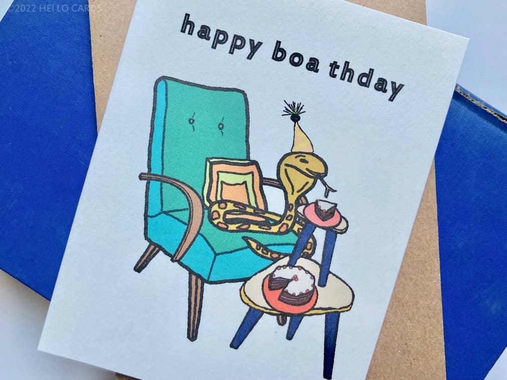 HEI LO CARDS – wholesale Birthday card – "Happy Boa thday" Smiling Snake Birthday Card1