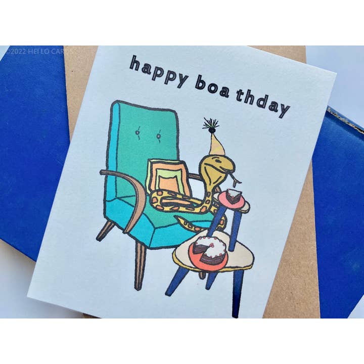HEI LO CARDS – wholesale Birthday card – "Happy Boa thday" Smiling Snake Birthday Card1