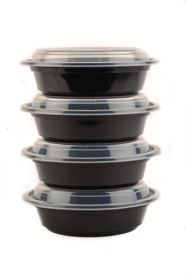 EcoQuality - Wholesale Food Storage Container - 32Oz Black Disposable Plastic Round Microwavable Food1