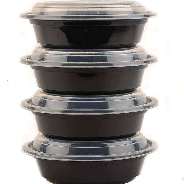 EcoQuality - Wholesale Food Storage Container - 32Oz Black Disposable Plastic Round Microwavable Food1