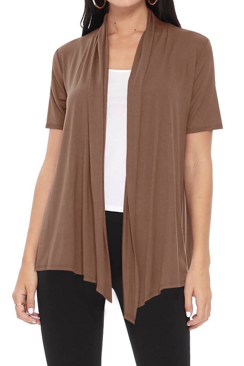 MOA COLLECTION - Wholesale Cardigan - Women's - Women's Casual Short Sleeve Draped Open Front Solid Cardigan44