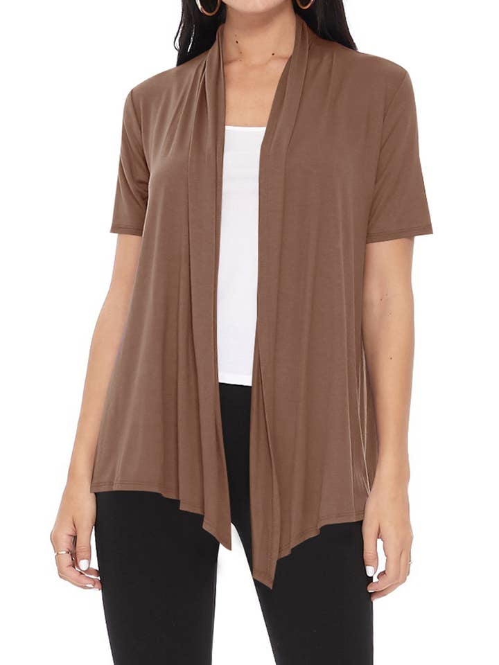 MOA COLLECTION - Wholesale Cardigan - Women's - Women's Casual Short Sleeve Draped Open Front Solid Cardigan44