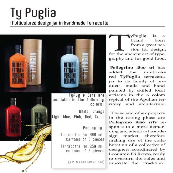 Olio Pellegrino 1890 SRL – Großhandel Olivenöl – Ty Puglia Extra Vergine Olivenöl Lt. 0,50 Weiß1