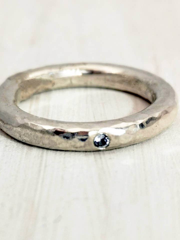 Handmade Chunky Silver Ring with Flush Set Semi for wholesale by Blue Marble Jewellery