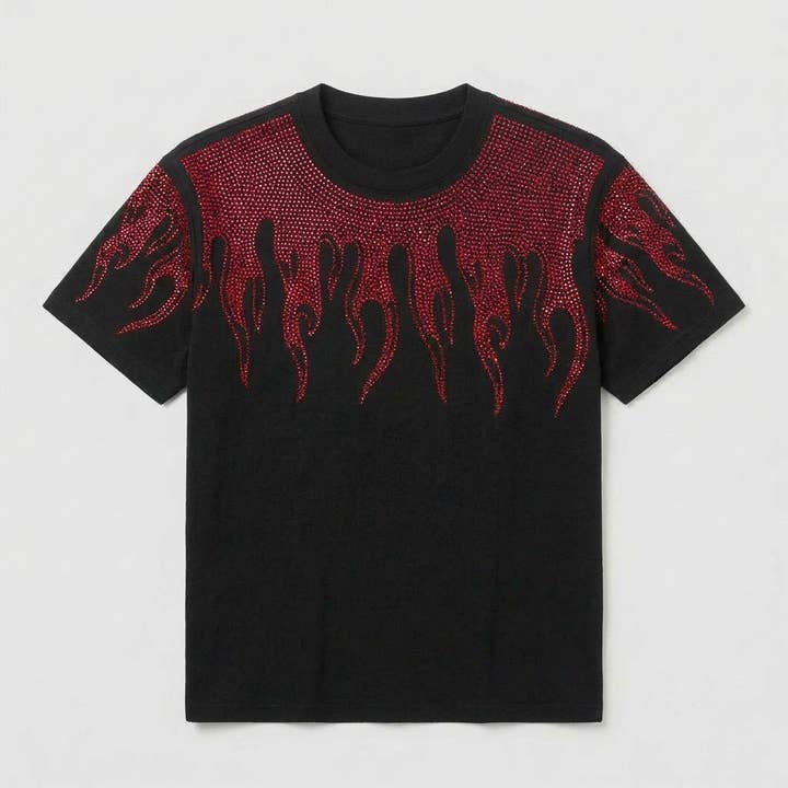 T-shirt strass Flammes déchaînées pour la vente par SHAM