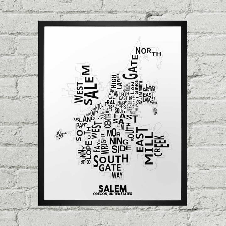 Stampa tipografica della mappa del quartiere di Salem Oregon per la vendita all'ingrosso da parte di Damon D Chan