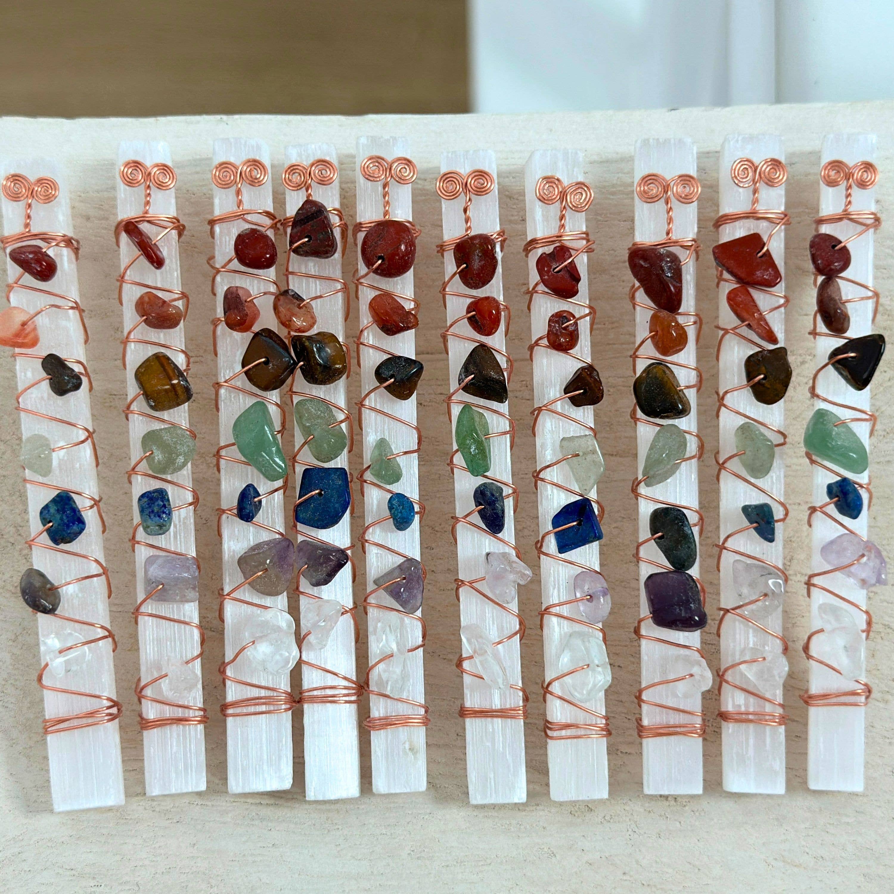 Picki Nicki - Wholesale Spiritual Stone/Crystal - Selenite Crystal Wands Adorned with Chakra Crystals2