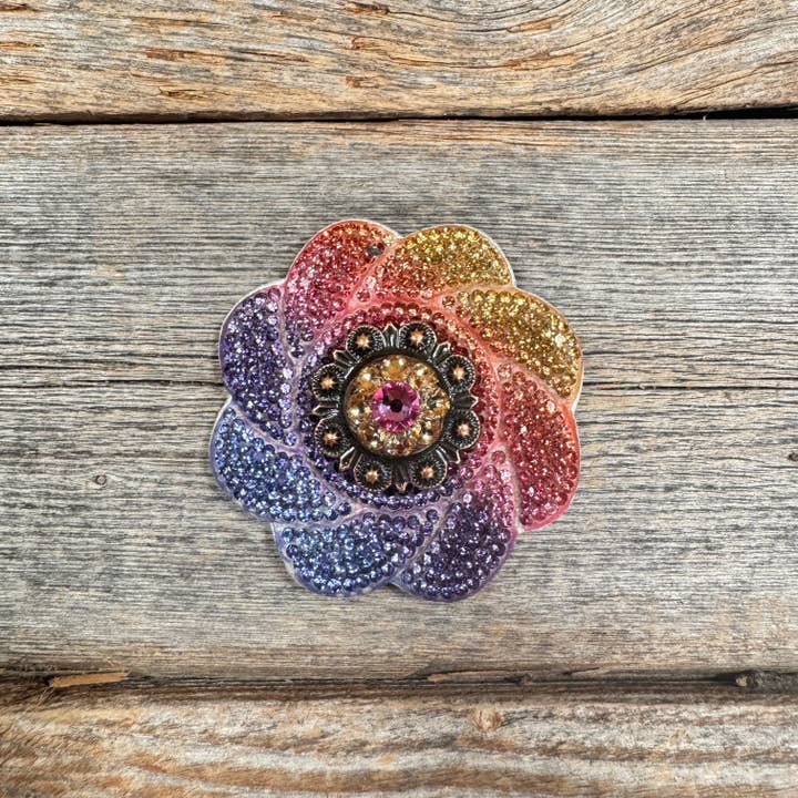 Rodeo Drive - Wholesale Horseback riding gear - Rainbow Flower Rhinestone Rosette - Assorted Conchos6
