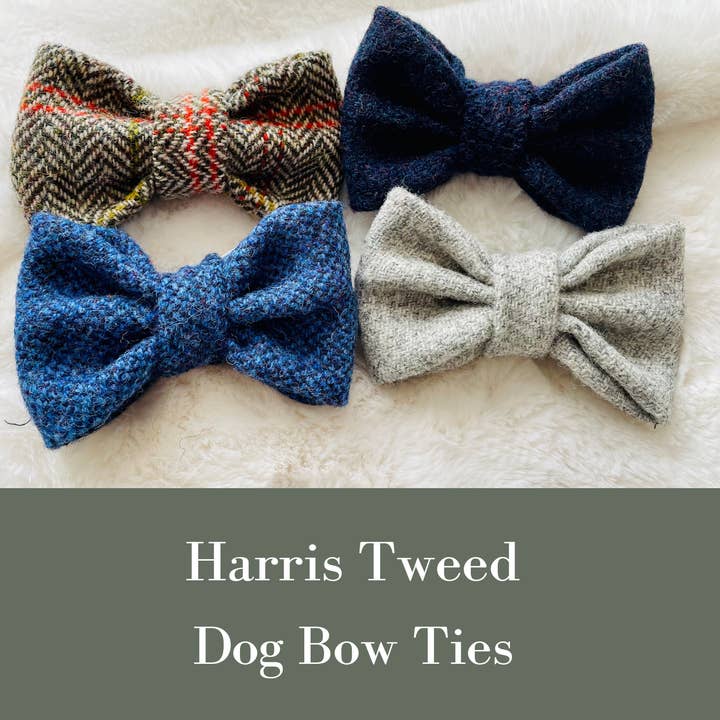 Stylish Dogs - Collars, Leads BowTies, Bandanas - Wholesale Pet Bow Tie - Dog - Harris Tweed - Navy Herringbone Dog Bow Tie2