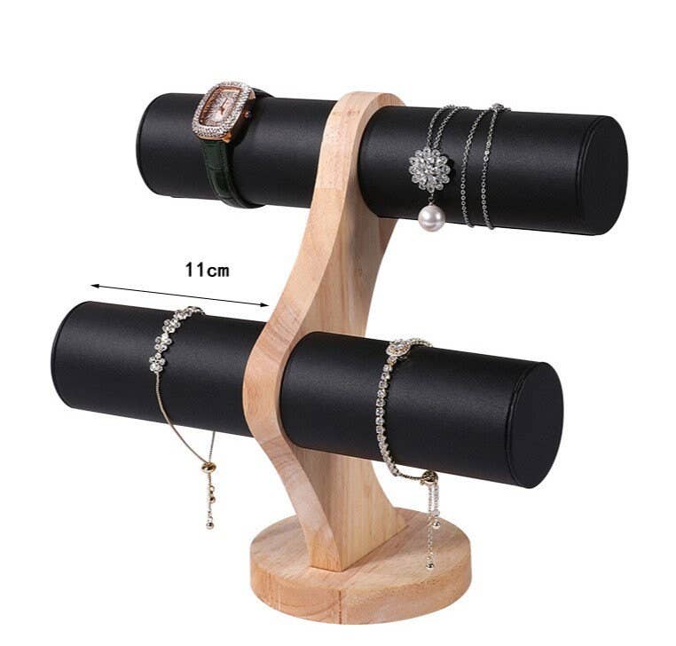 Zakka – wholesale Smyckesmonter – Zakka armband- och klockställ med dubbla stånghållare i trä0