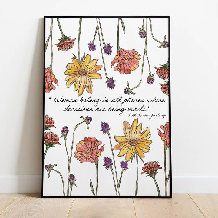 Vrouwen horen bij bloemenaquarel - citaat van Ruth Bader Ginsburg voor wholesale door Abigail Leigh Designs