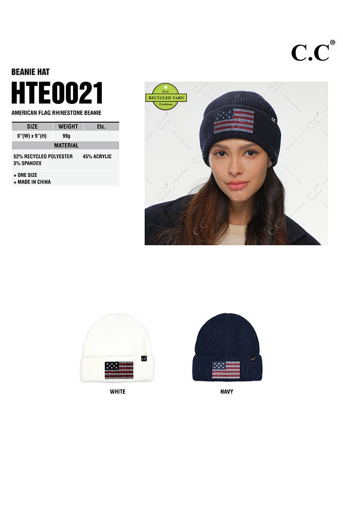 Hana - Wholesale Beanie - Women's - C.C American Flag Rhinestone Beanie3