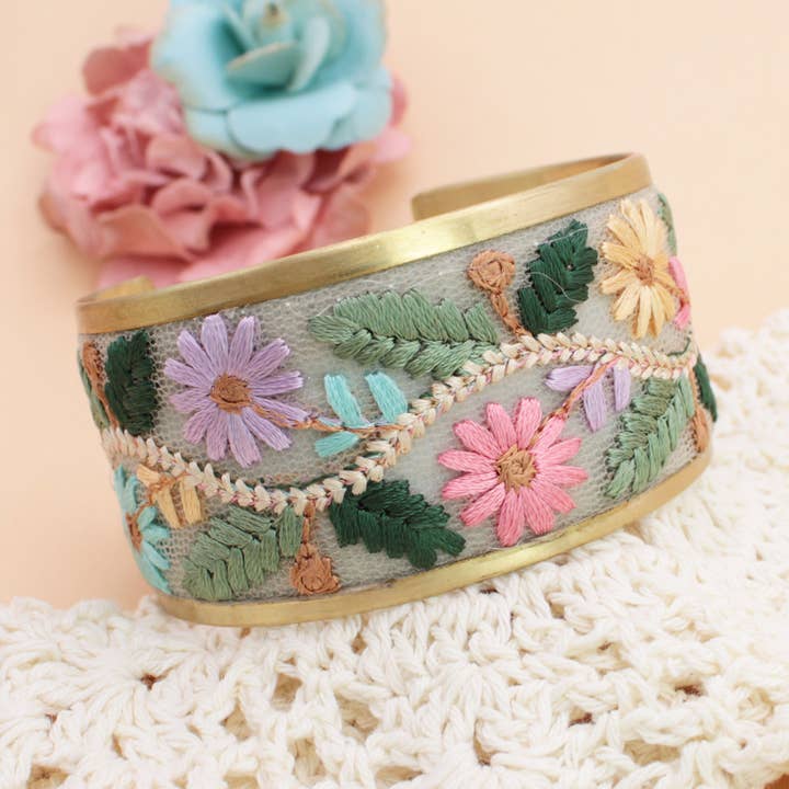 ZAD - Wholesale Cuff bracelet - Floral Vines Embroidered Cuff Bracelet3