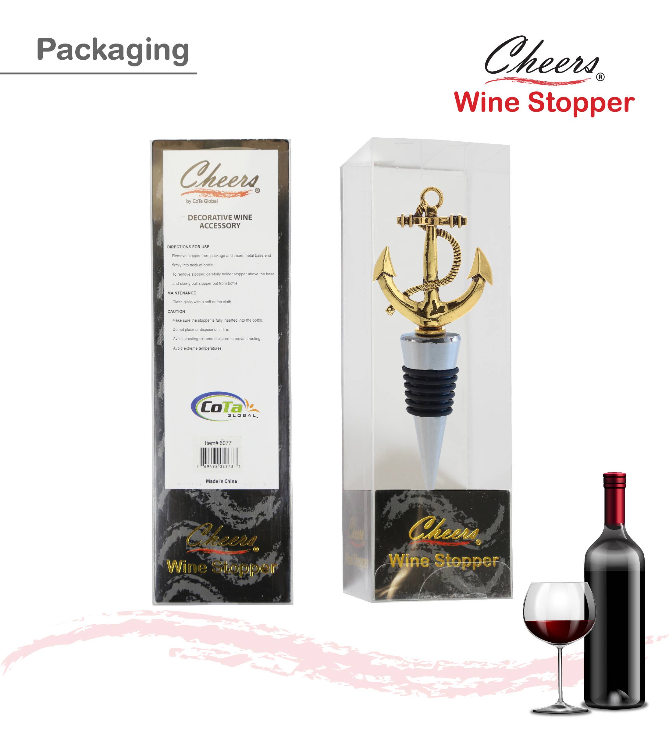 Cota Global - Wholesale Wine Stopper - Wine Stopper - Gold Metal Anchor2