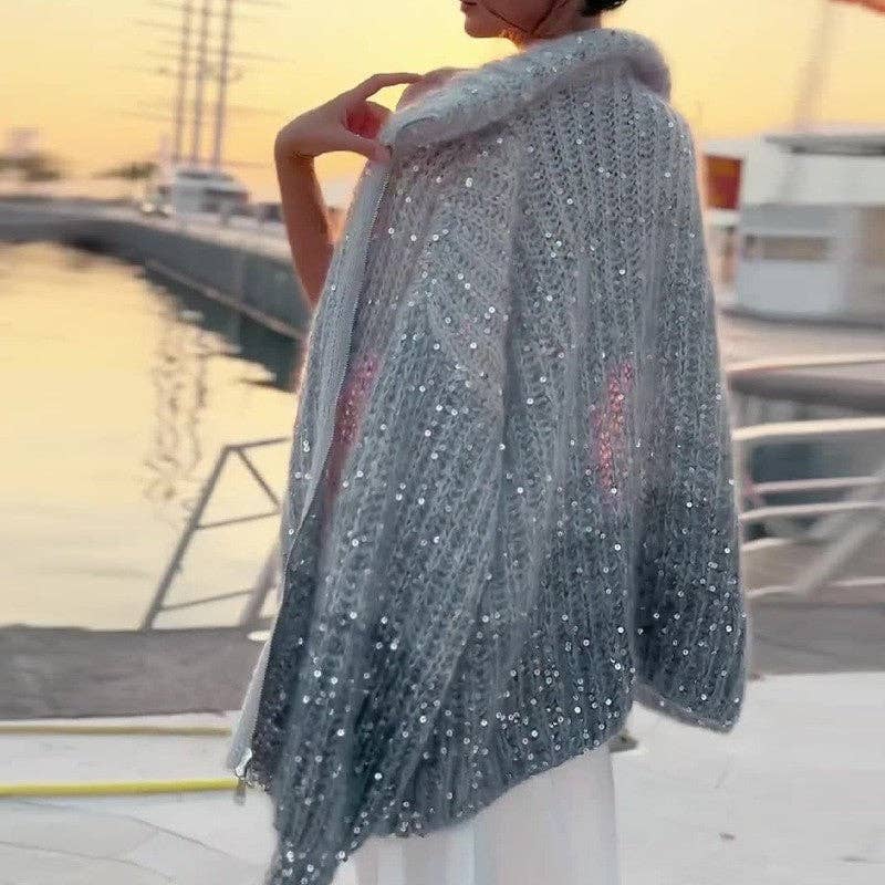 UZ Wholesale Store – Engroshandel Cardigan - Dame – Overdimensioneret sweater med skinnende lynlås og stativkrave0