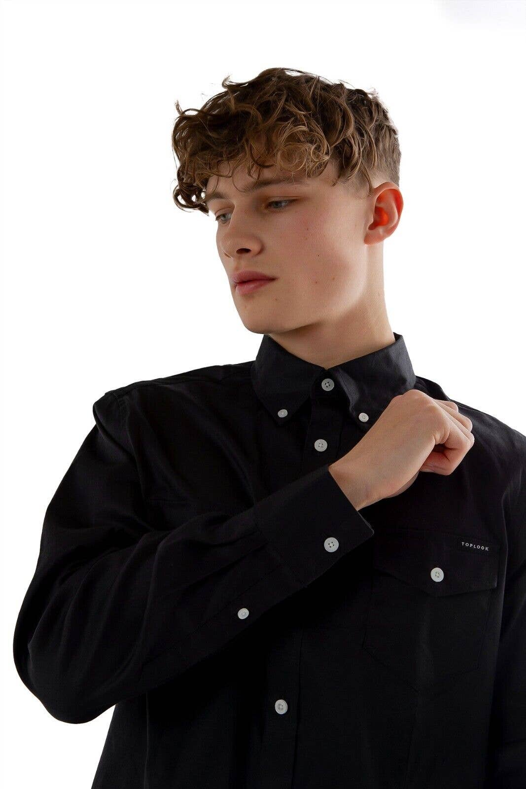 Mens Long Sleeve Shirts Classic Fit Cotton Top - Black for wholesale on Faire1