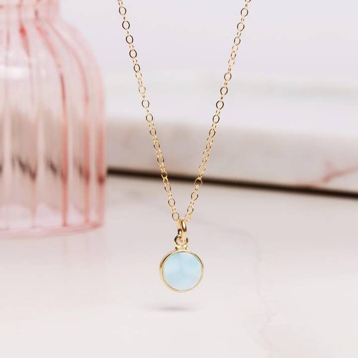 Larimar Mini Rounded Circle Pendant on Minimalist Cable Chain Necklace for wholesale by Soul & Little Rose