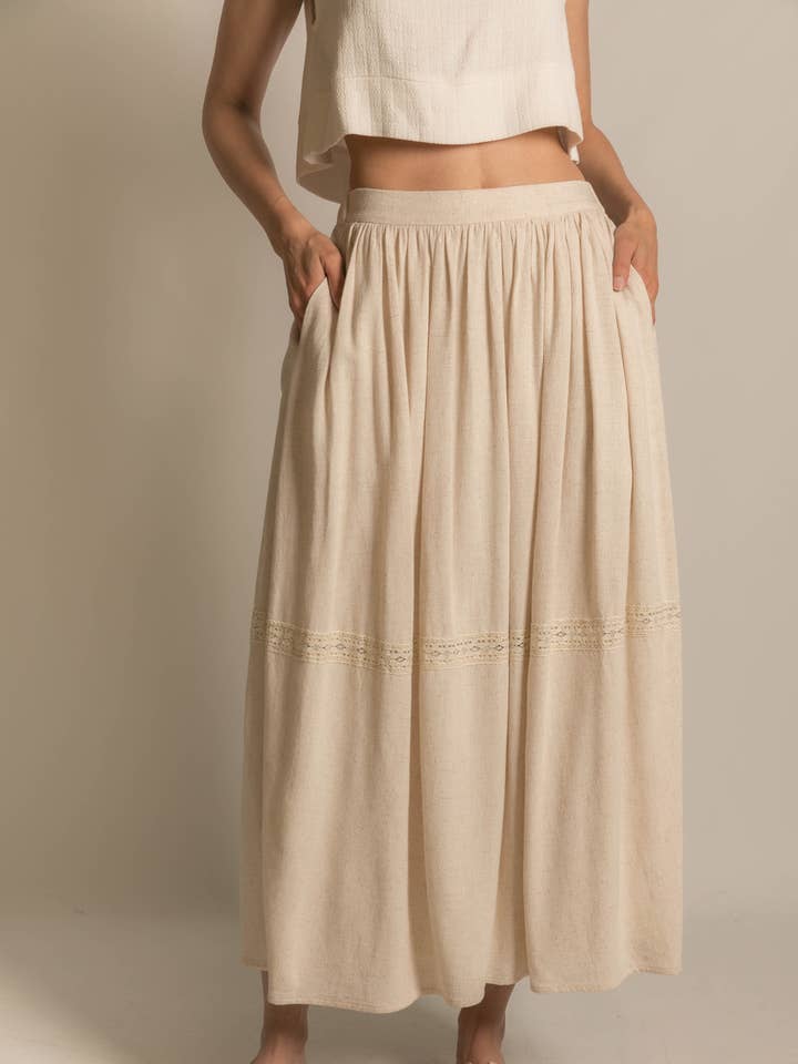 P. CILL Linen Maxi Skirt with Lace Insert for wholesale by P. CILL