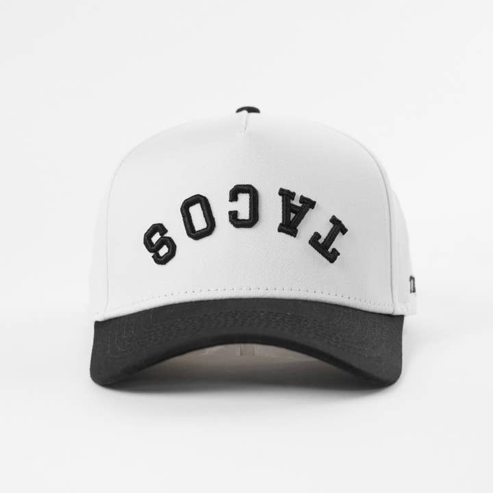 Tacos Upside Down Embroidered A-Frame Snapback Hat for wholesale by The Hungry Sloth