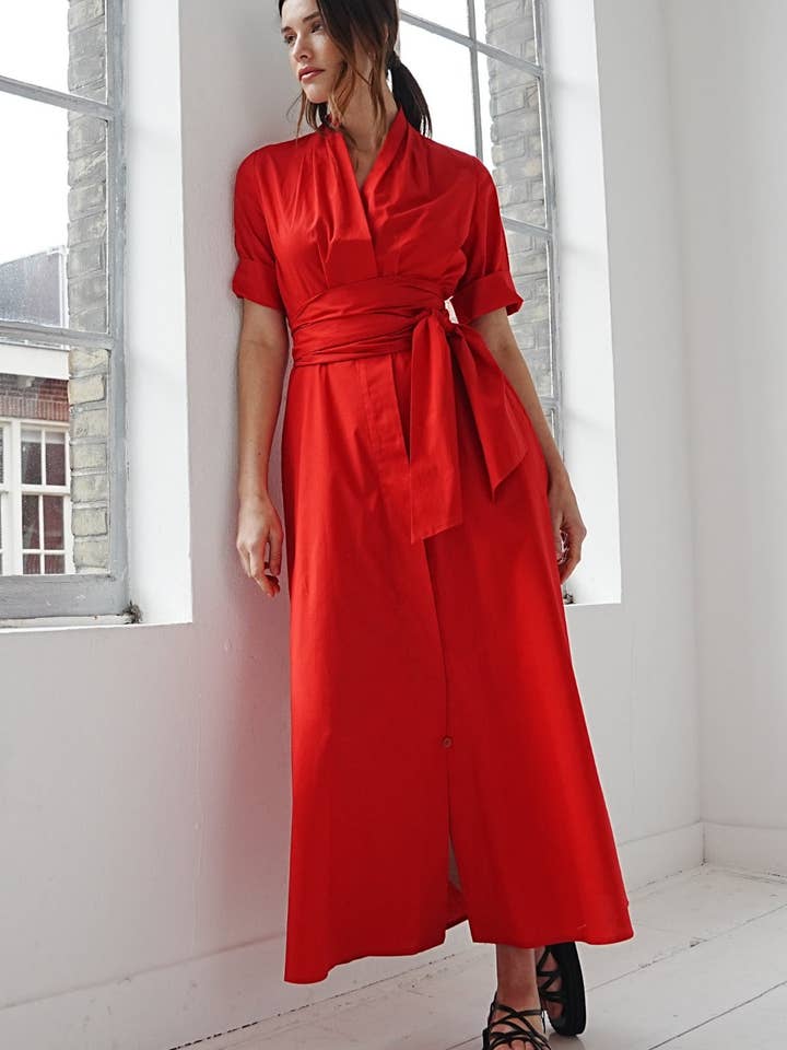 Marianna Déri GmbH - Wholesale Dress - Women's - Maxi blouse dress with removable wide belt red1