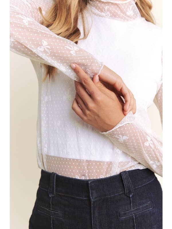 JADE BY JANE - Wholesale Knit Top - Women's - LONG SLEEVE RIBBON SHAPED MOCK NECK LACE TOP
