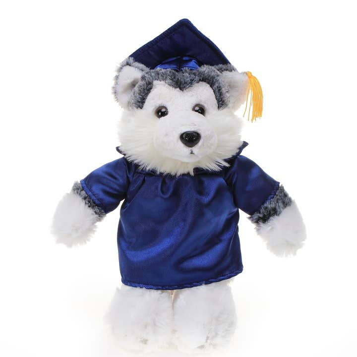 Plushland - Wholesale Stuffed/Plush Toy - Kids & Baby - Graduation Animals--Husky 11" with custom imprint3