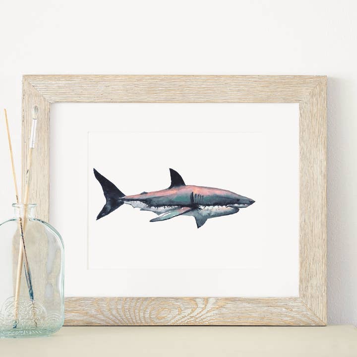 Impression d'art aquarelle Requin coloré, 8 x 10 ou 5 x 7 po. pour la vente par ALR Designs