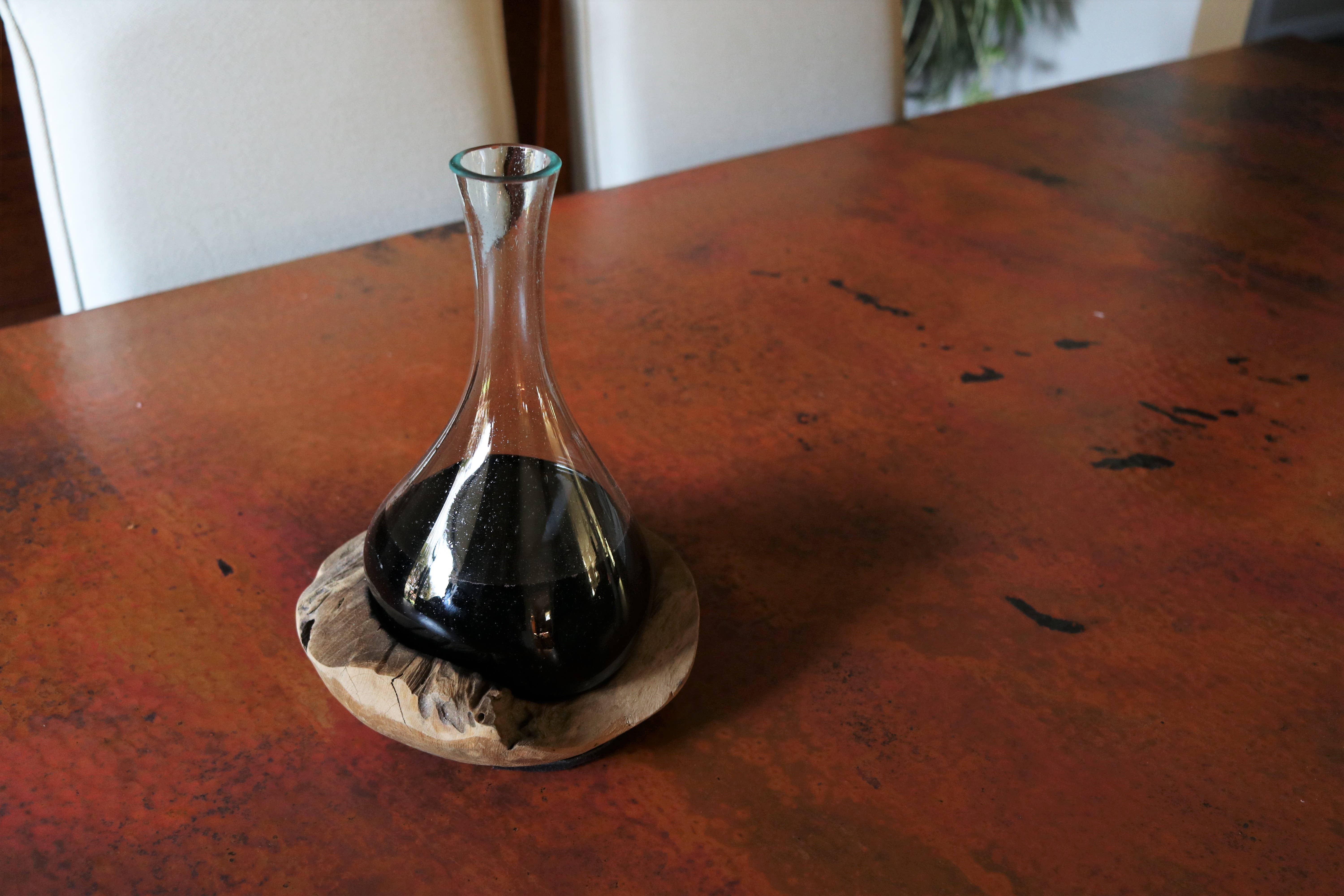 Cohasset Gifts - Wholesale Decanter - Molten Glass Decanter With Round Teak Base-Approx 12" Tall2