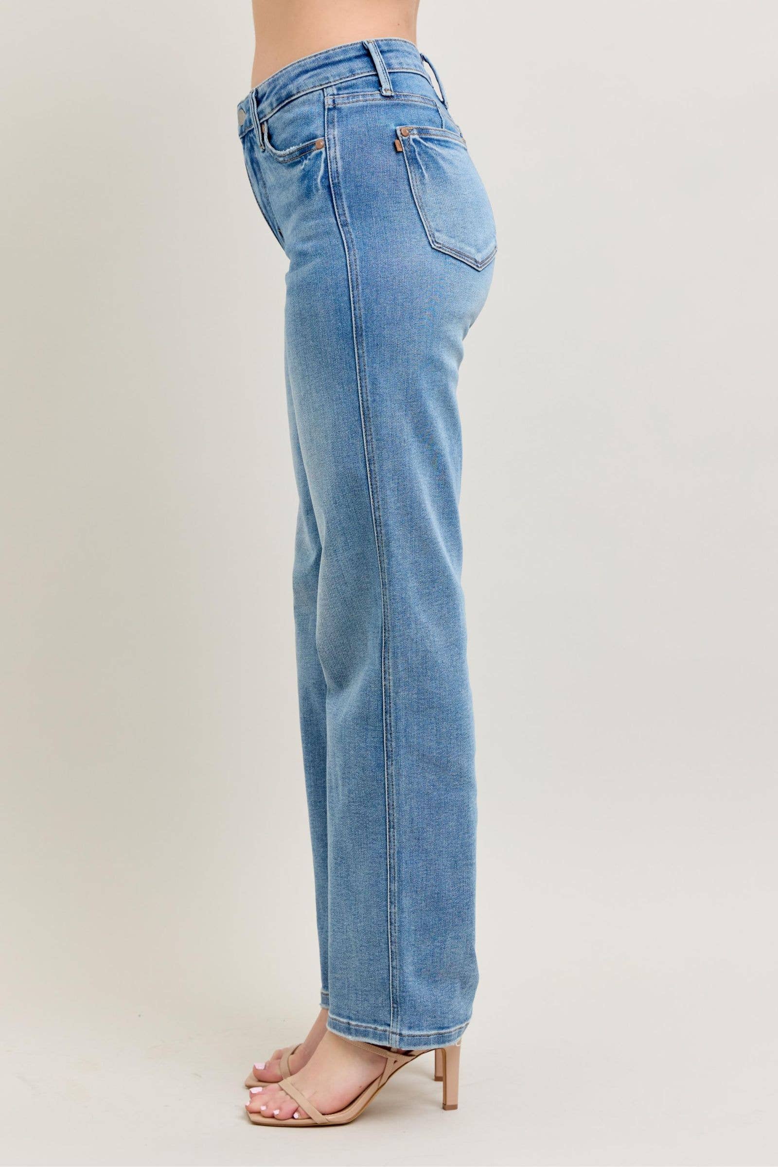 Watermelon Apparel - Wholesale Jeans - Women's - Judy Blue Mid Rise Tummy Control Vintage Wash Straight Jeans2