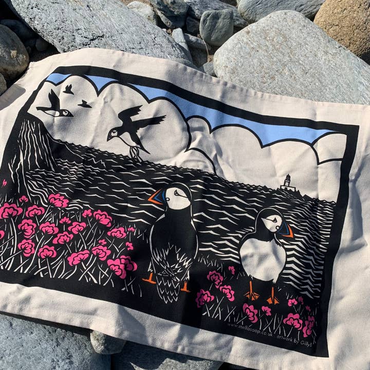 Puffin Tea Towel for wholesale by MELLA Handmade Soap