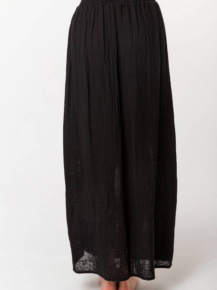 Heart Earth Craft - Wholesale Skirt - Women's - Black Cotton Double Slit Maxi Summer Skirt (Sustainable)