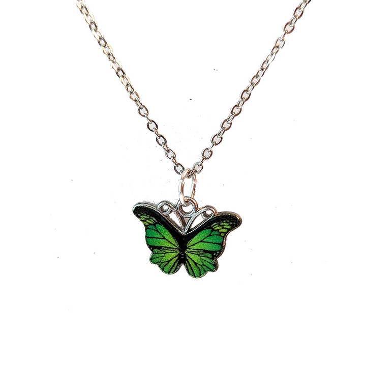Green Enamel Butterfly Silver Necklace for wholesale by Stylish Jewelry Supply
