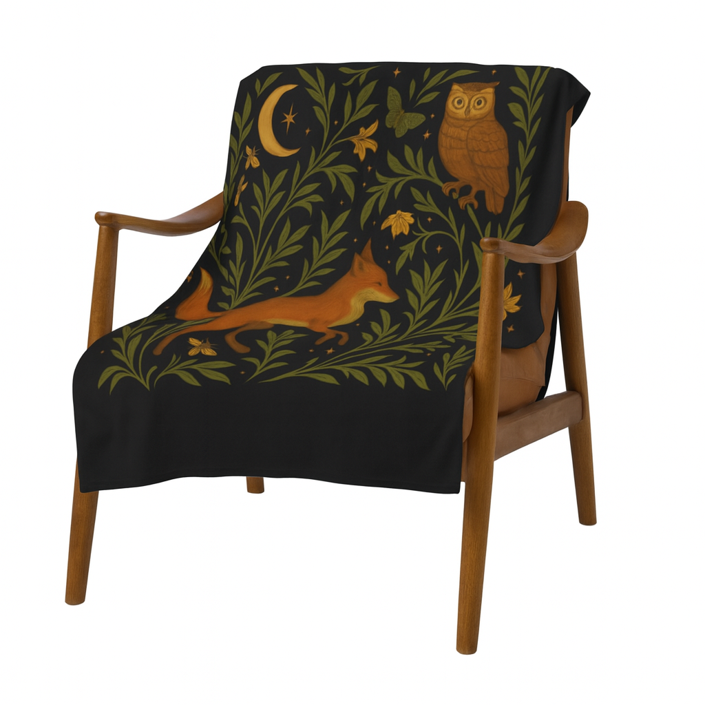 Upside Down Owl Farm - Wholesale Throw Blanket - Woodland Fox & Owl Throw Blanket – Cozy Nature Inspired Boho1