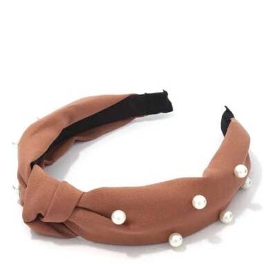 Fascia per capelli con nodo in perle marrone chiaro/marrone chiaro per la vendita all'ingrosso da parte di Fleur de lys collections