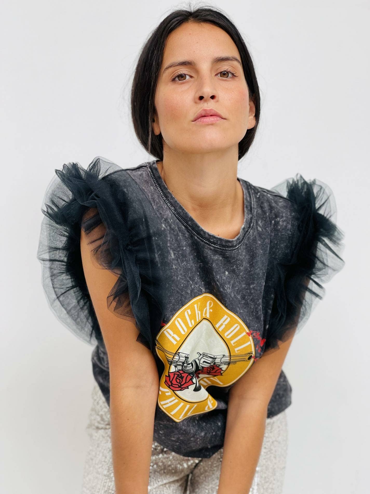 Black Washed Tulle Multiple Pink T-Shirt for wholesale on Faire1