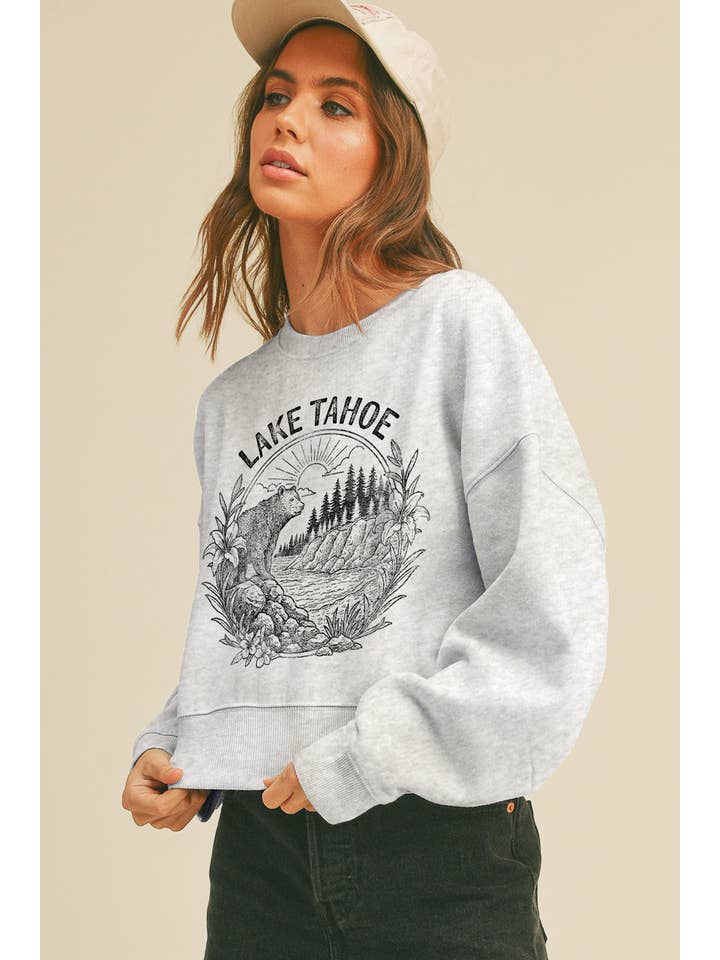 Honestee – Camisola gráfica - Mulher por atacado – Sweatshirt de Manga Comprida Curta Lake Tahoe6
