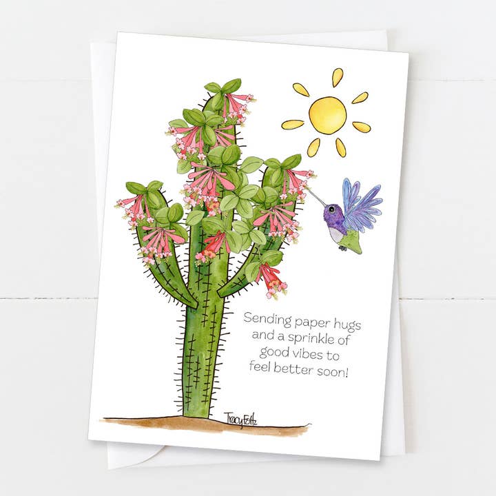 Zinnia Sky Studio LLC - Wholesale Get Well Card - Honeysuckle Hummingbird | Get Well Card0