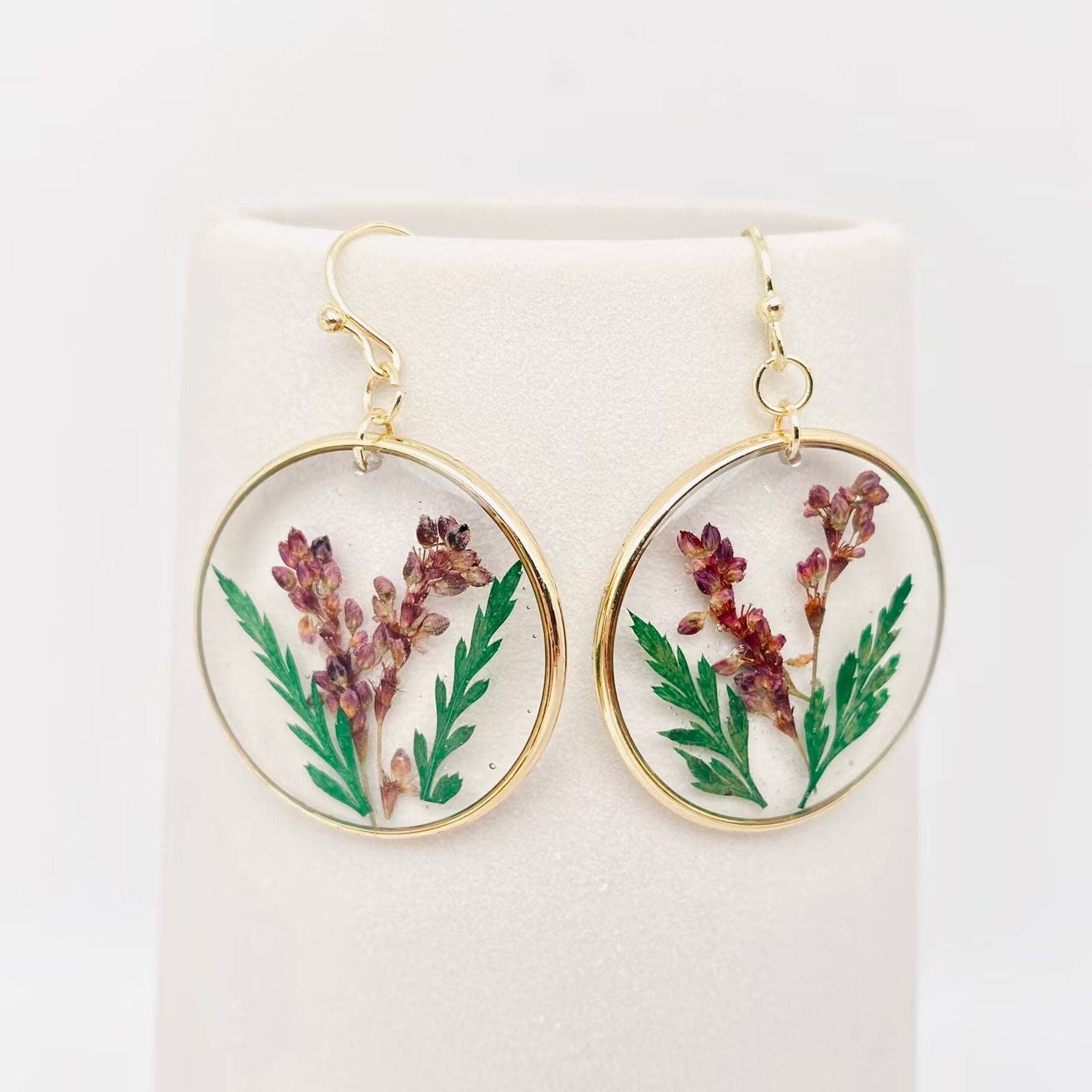 Mio Queena - Wholesale Dangle Earrings - Persicaria Orientalis Pressed Dried Flower Earrings - PDF1