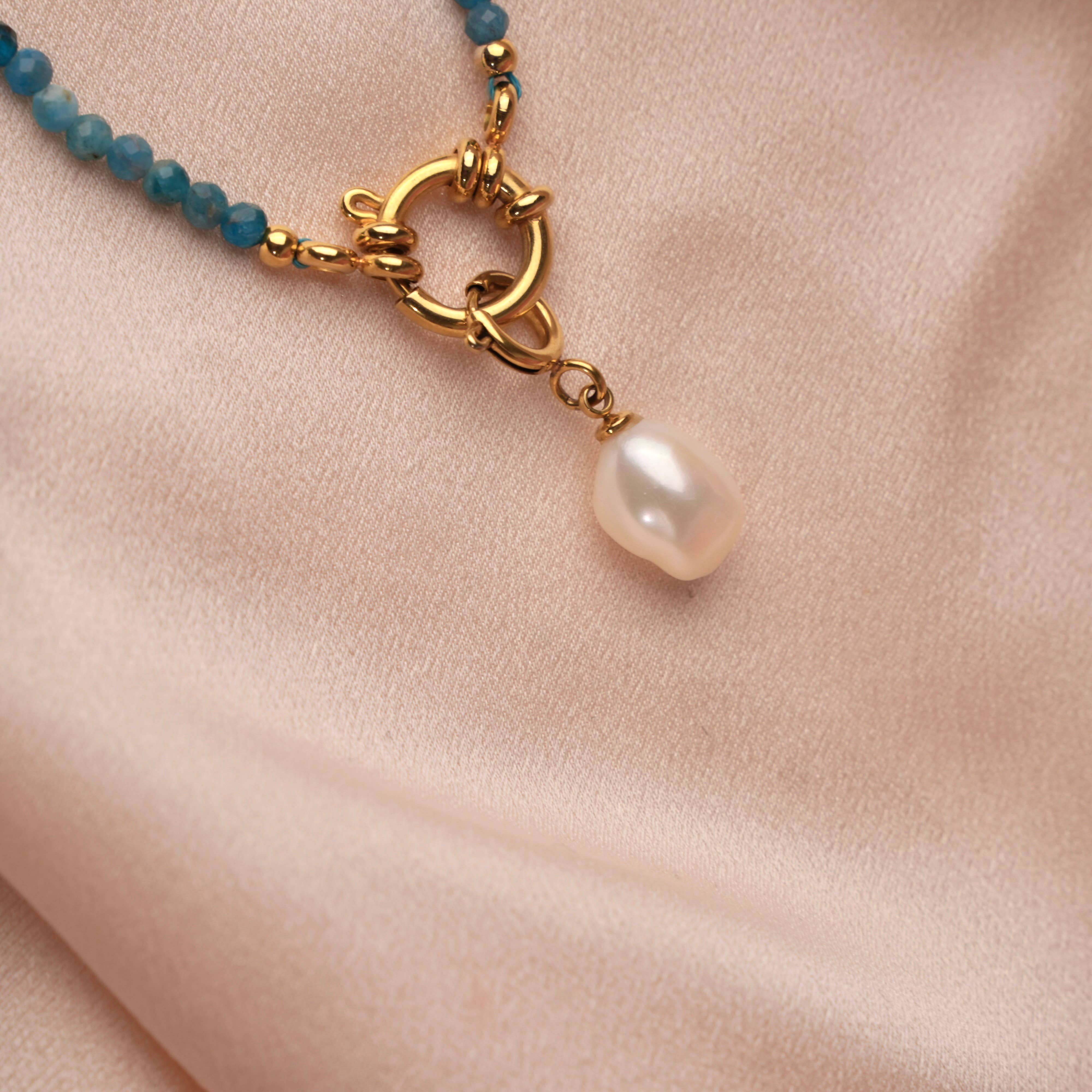 Victoire Collection - Vente Collier de perles - Collier pierre naturelle apatite bleu acier2