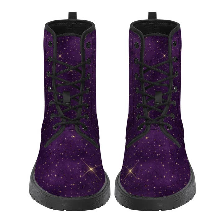 Raiana's Vibes - Wholesale Combat/Military Boots - Women’s - Purple Galaxy Women's Boots, Vegan Leather, Chakra Boots, Handcrafted Boots, Combat Boots, Rave Outfit, Trippy Hippie, Galaxy Mens Boots4