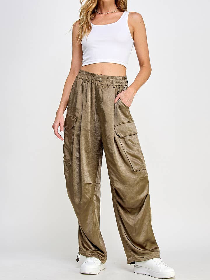 Flowcore Gloss Satin Cargo Pants for wholesale by Sweet Lemon