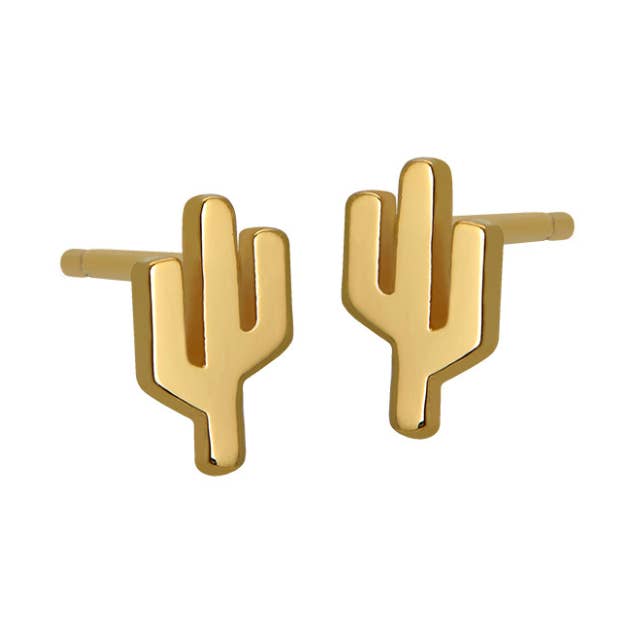 Saguaro-Kaktus-Ohrstecker in Gold für den Großhandel von The Land of Salt