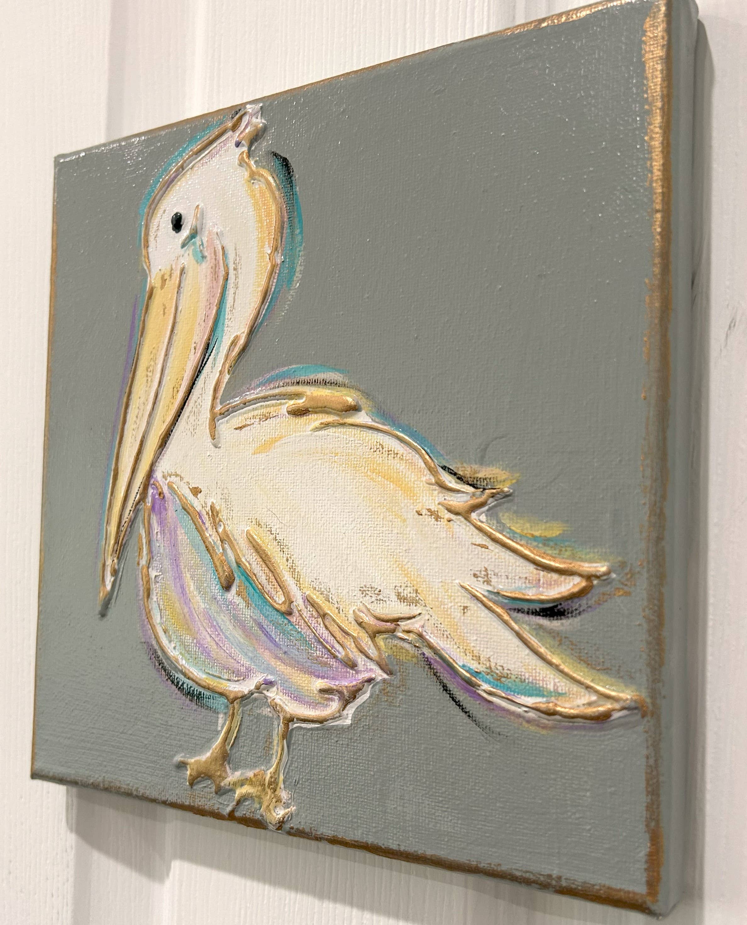 Coddiwomple - Vente Tableau/dessin - Toile d'art pélican texturée plage côtière tropicale2