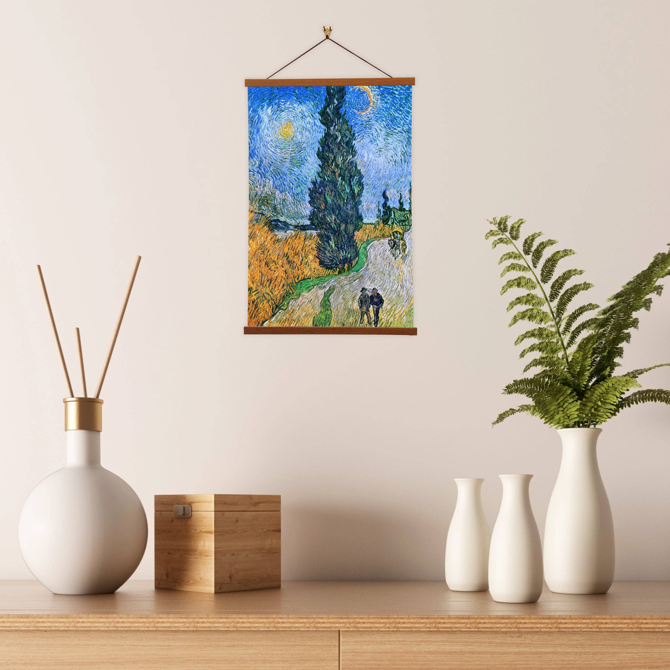 Vintage Banners - Vente Affiche d'art - Route avec cyprès et étoile de Vincent van Gogh2