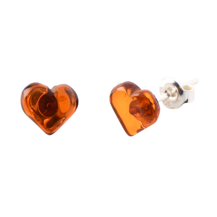 Cognac polerad Amber hjärta Stud örhängen med 925 Sterling för wholesale av The Natural Amber